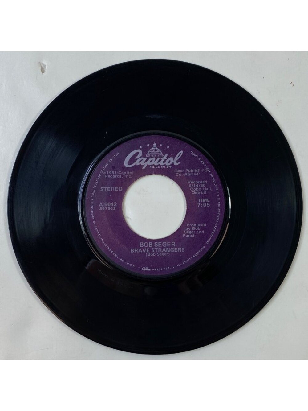 Vintage Bob Seger 45 RPM Vinyl Brave Strangers/Tryin To Live My Life Without You
